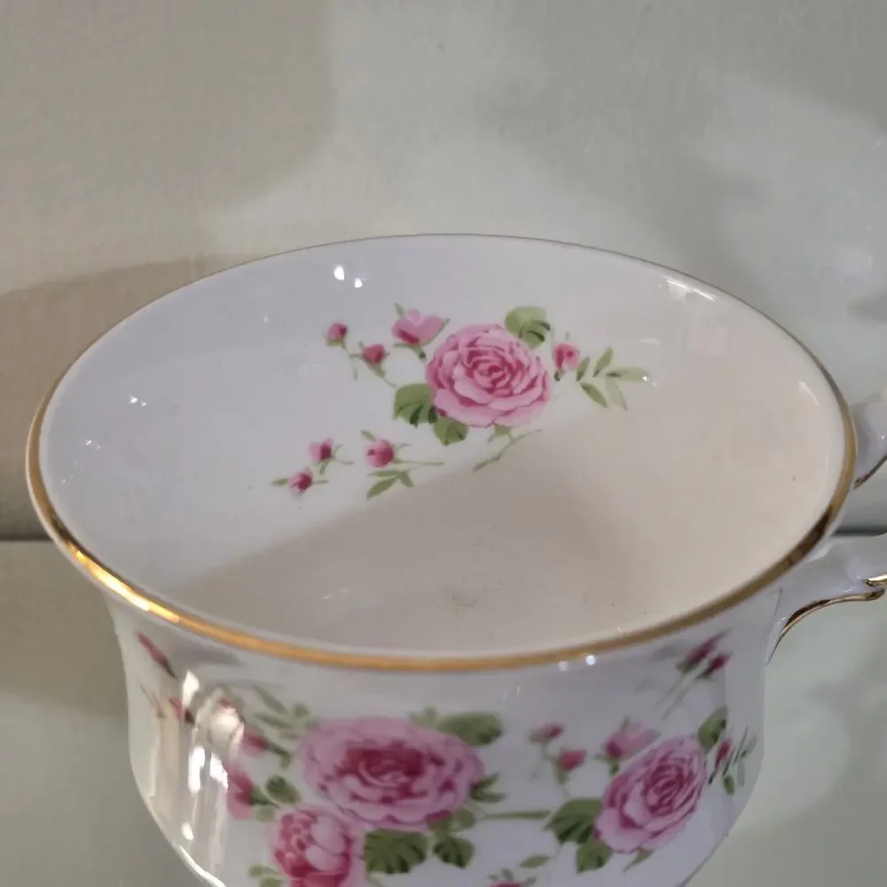Vintage Avon Pink Roses Fine Bone China Teacup England Gold Trim Floral Cup